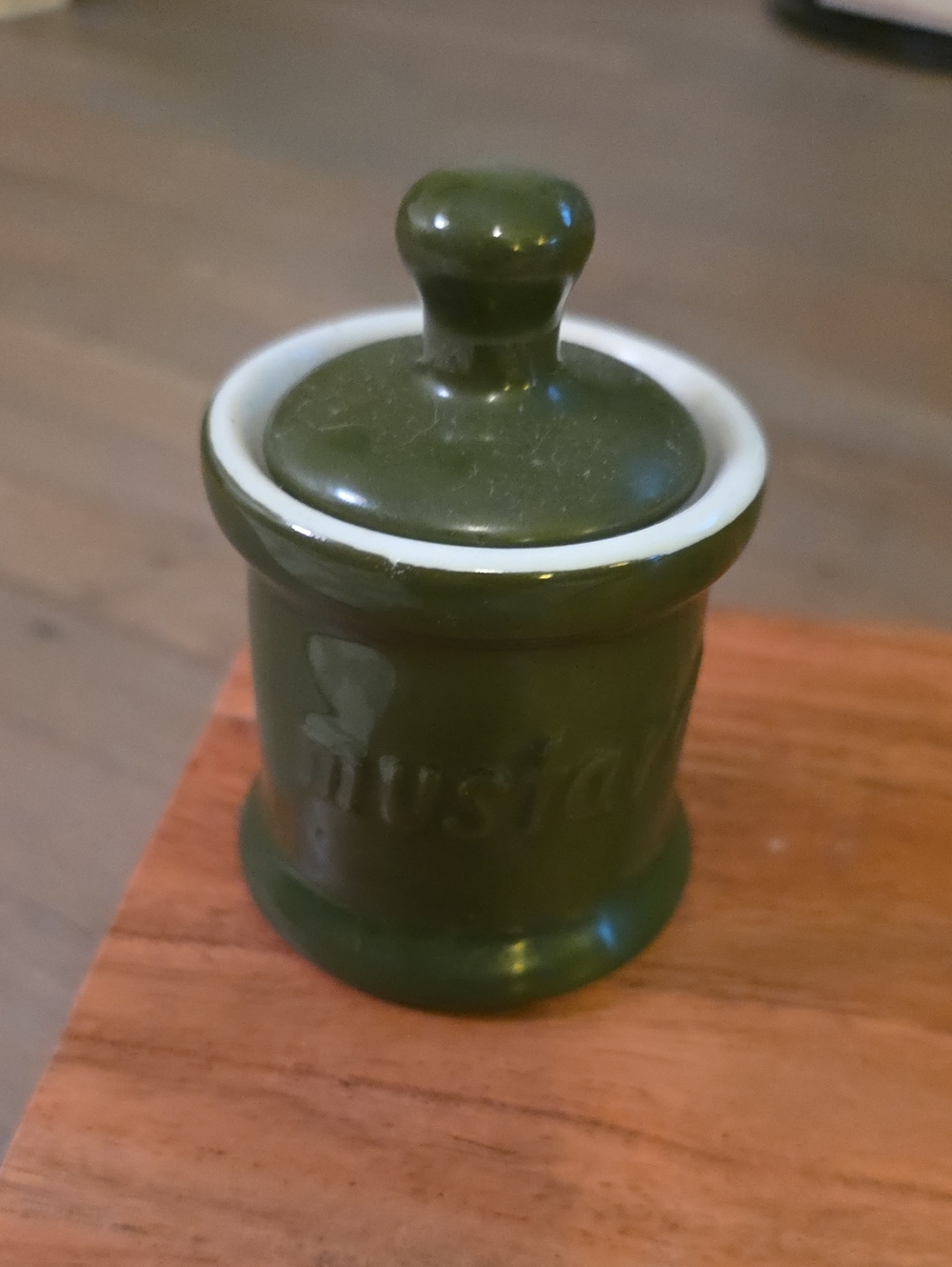 Ceramic Mustard Pot with Lid - Green